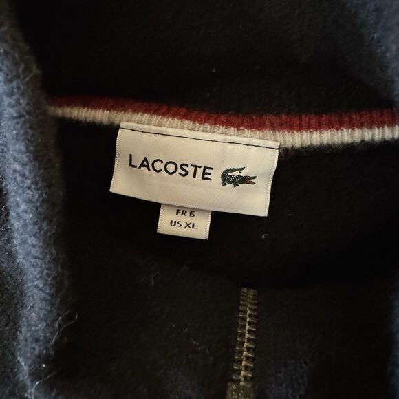 Lacoste 100% Wool Full Zip Cardigan Mock Collar Black XL - Picture 4 of 7